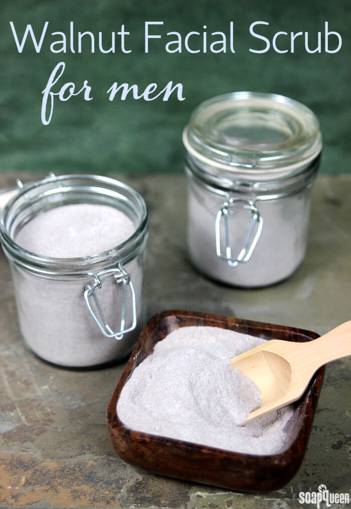 Learn how to make this Walnut Facial Scrub for men, using baking soda and walnut shells. It's great for prepping skin for shaving.