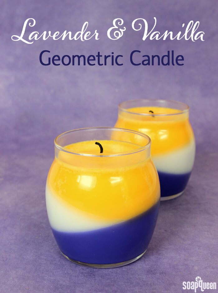 This Lavender and Vanilla Geometric Candle features layer of scents and color to keep your room smelling amazing!