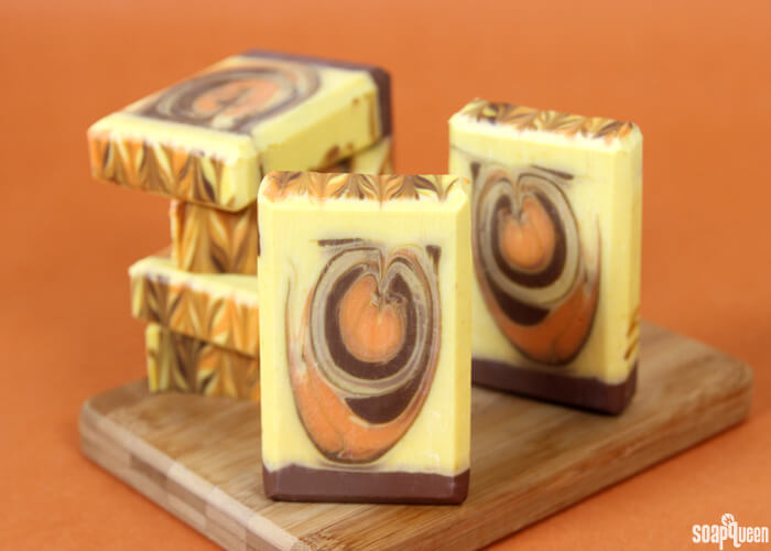 This Pumpkin Spice Swirl Soap is made with real pumpkin puree. Scented with pumpkin spice, this soap is perfect for fall!