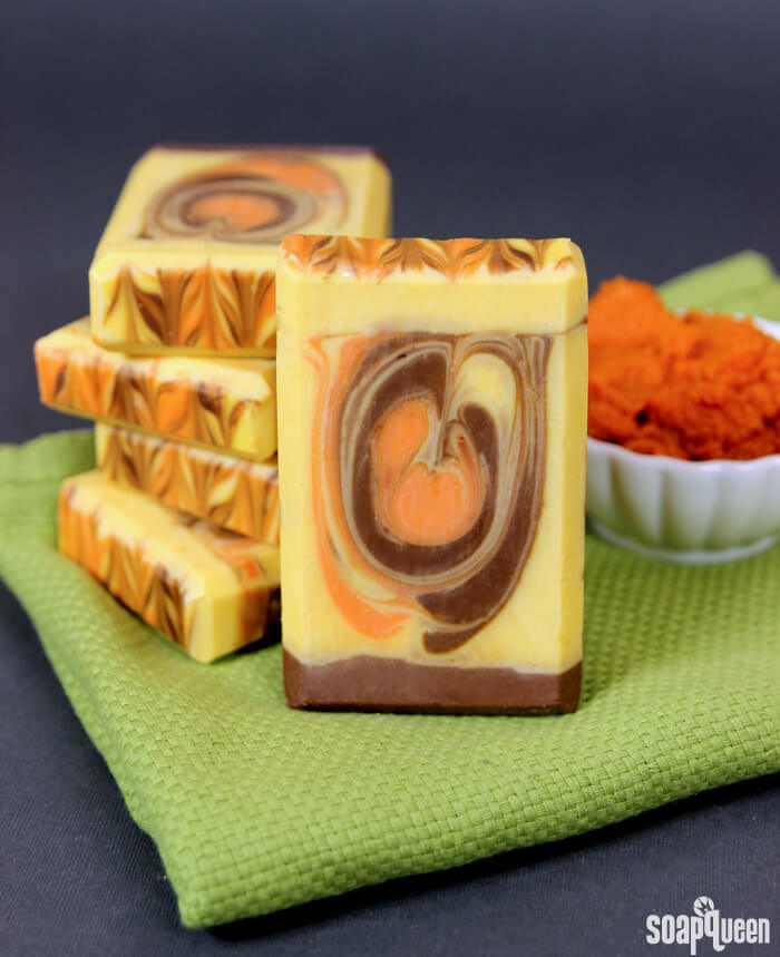 This Pumpkin Spice Swirl Soap is made with real pumpkin puree. Scented with pumpkin spice, this soap is perfect for fall!