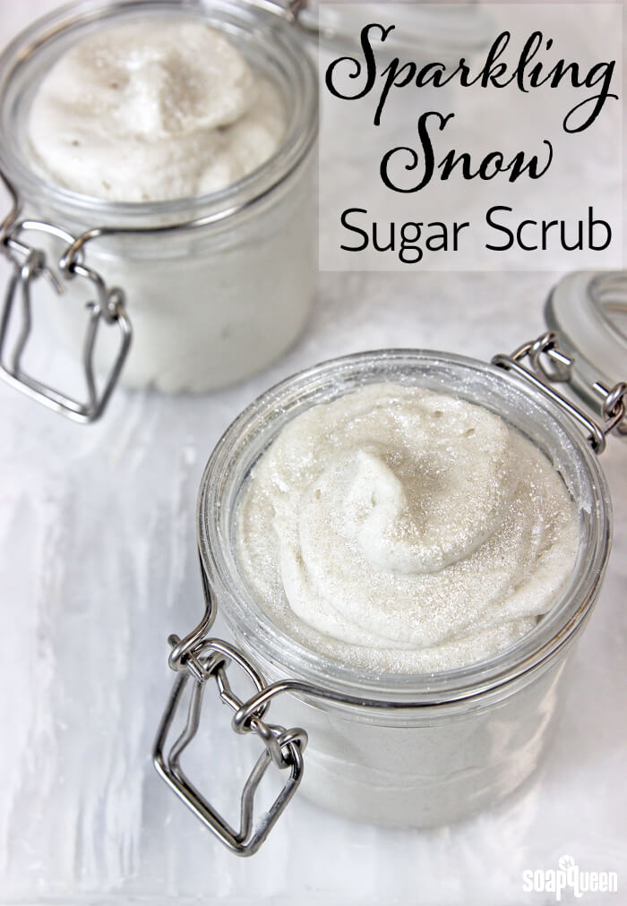 Made with sugar, shea butter and lots of sparkle, this Sparkling Snow Sugar Scrub leaves skin silky smooth.