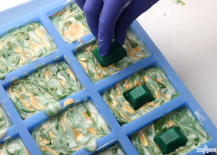 Placing the Soap Gems in the Cold Process Soap