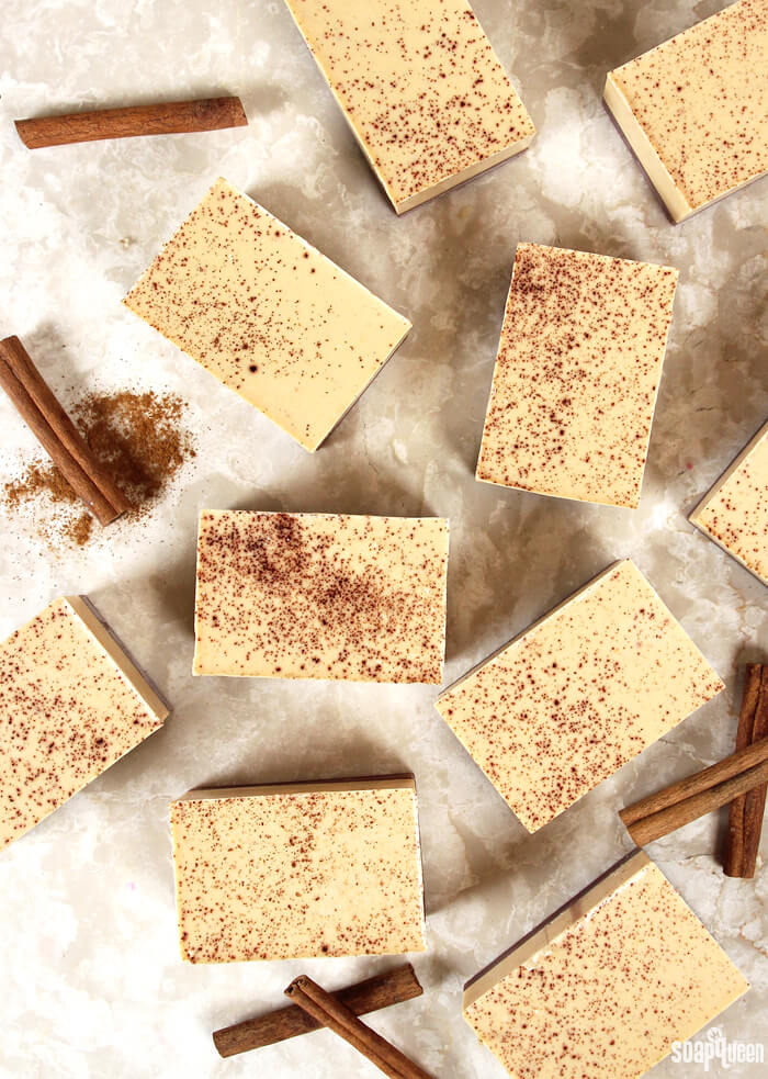 These creamy Pumpkin Pie Soaps smell just like the classic dessert. Real cinnamon and ground pumpkin seeds are added to exfoliate and smooth skin.