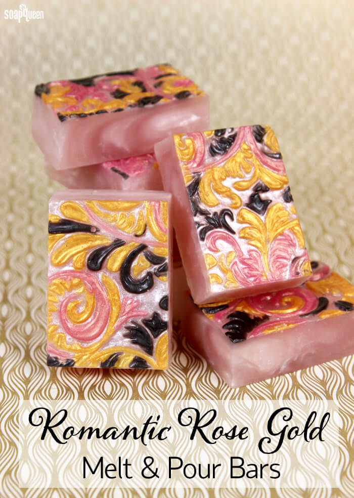 These Romantic Rose Gold Melt and Pour Bars are wonderfully feminine and shimmery. Learn how to make them in this tutorial!