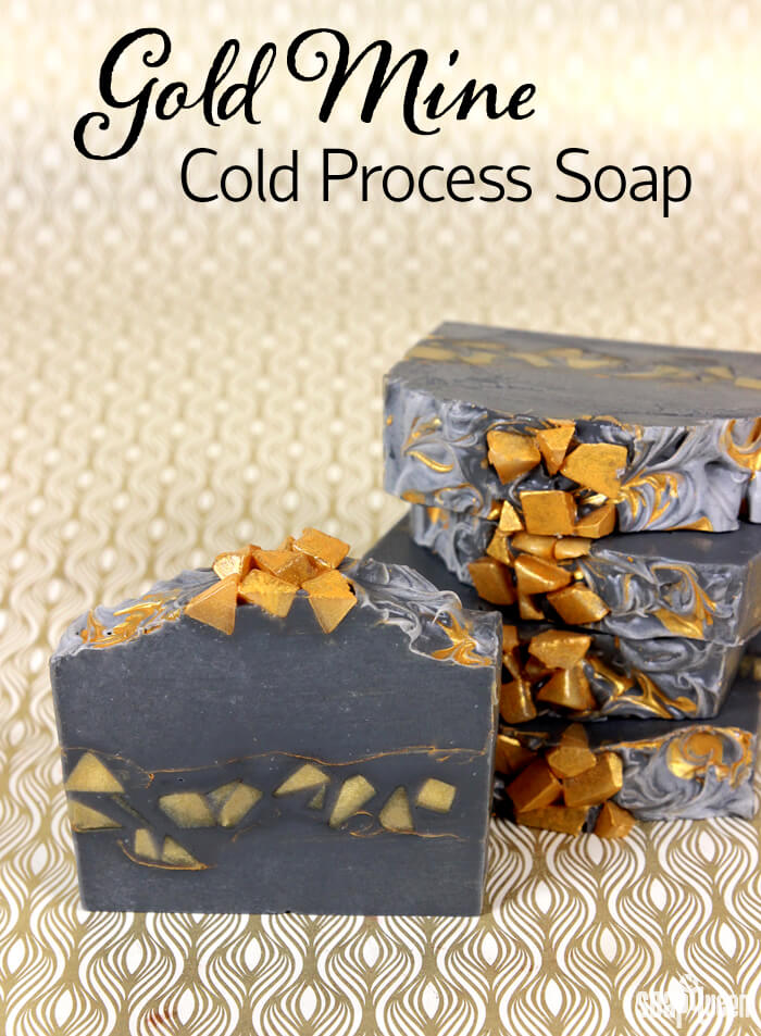 This Gold Mine Cold Process Soap is made with activated charcoal and gold mica to create stunning contrast. Learn how to make it in this blog post!
