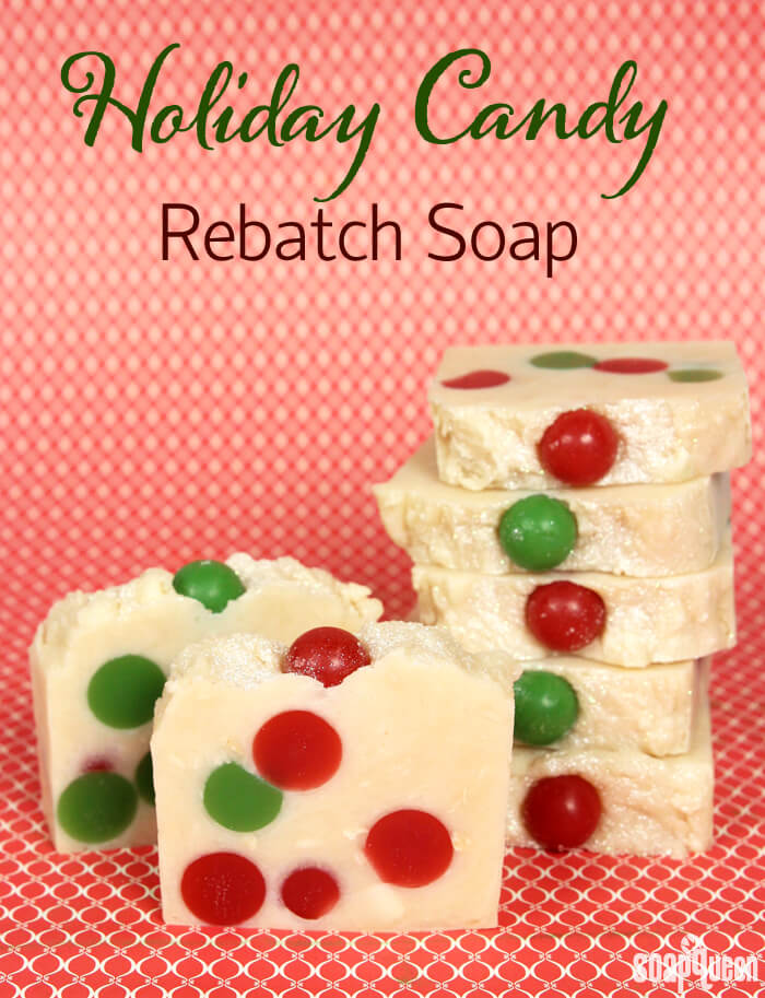 This Holiday Candy Rebatch Tutorial creates festive bars of soap that smell delicious!