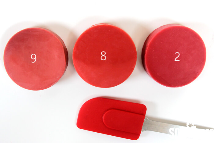 Creating the perfect red shade is difficult in cold process soap. This post includes over 15 color blends to help you find the perfect red for your project.