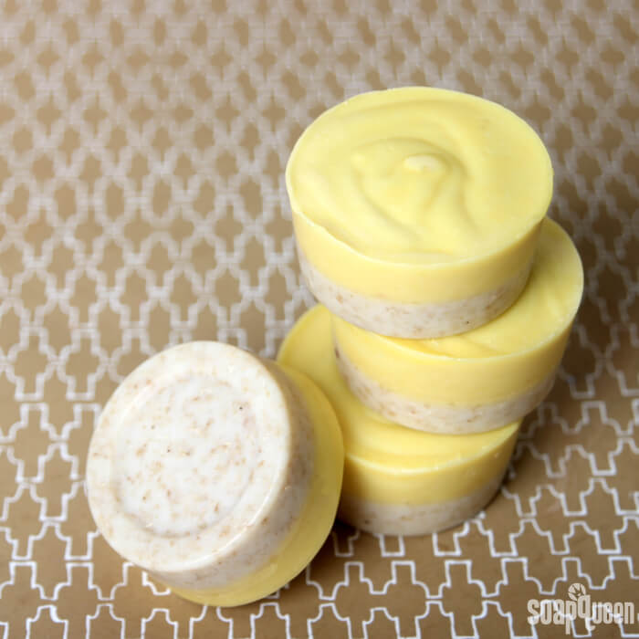 This Lard and Loofah Soap Recipe contains lard to give the soap a creamy lather. The light yellow color comes from natural carrot puree.