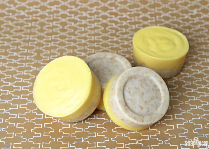 This Lard and Loofah Soap Recipe contains lard to give the soap a creamy lather. The light yellow color comes from natural carrot puree.