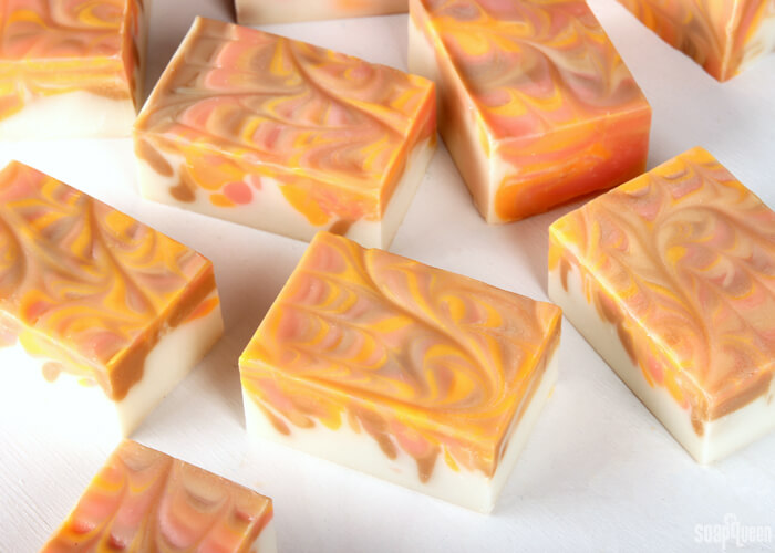 Orange Peel Swirled Soap // Learn how to create this bright and cheery orange soap.