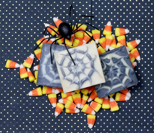 Spider web cold process soap.