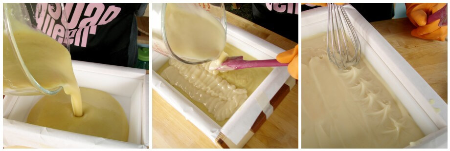 Pouring and molding cold process soap
