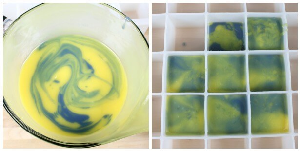 In the pot swirl soap using the left over blue and yellow soap.
