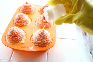 Adding glitter to soap cupcakes