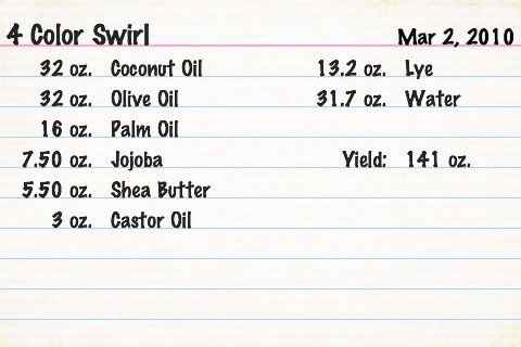 Screenshot from soapmaking iPhone app