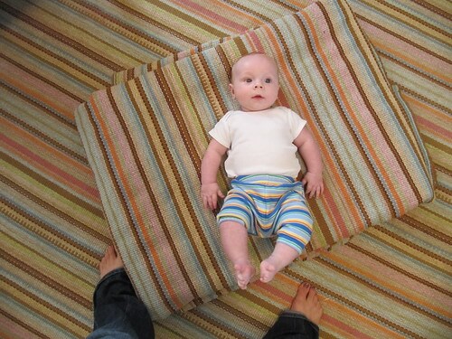Jamisen on a striped blanket Sept 2011 Seabrook