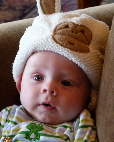 Jamisen in a cute monkey hat. Oct 2011