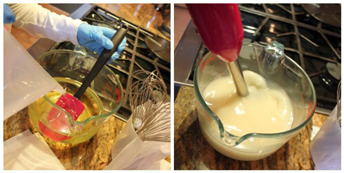 Adding Lye, Blending Soap Adding Lye, Blending Soap