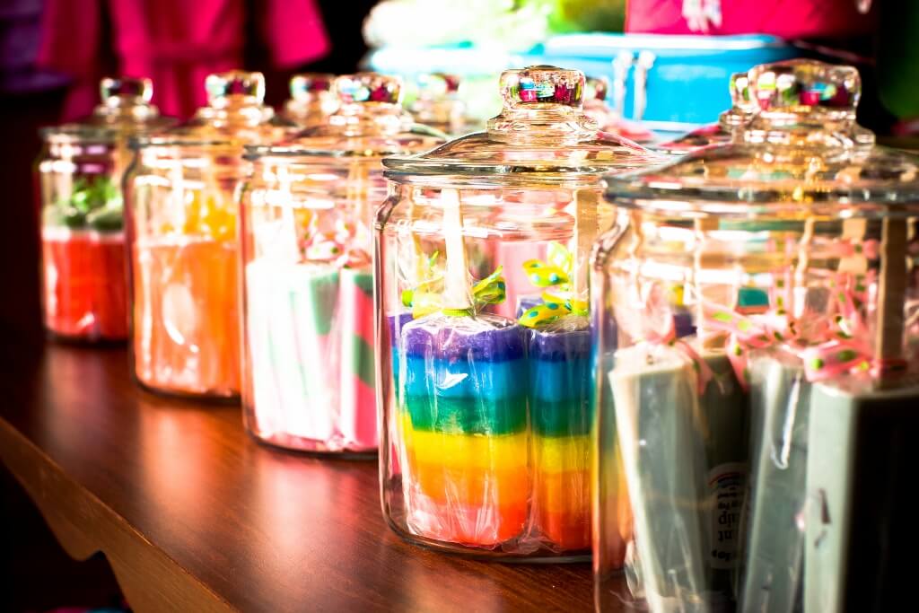 Soapylove soap in apothecary jars.