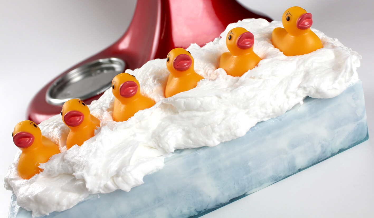 Ducks in a row soap. This Rubber Ducky Soaps are made by placing rubber ducky toys on each bar. They are perfect for bath time fun!