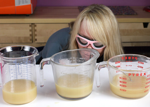 Separating the soap batter.