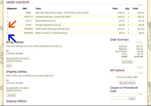 How the shipment looks with two shipment methods and a flat rate soap base.