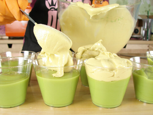 Pouring beer soap into cups for molds