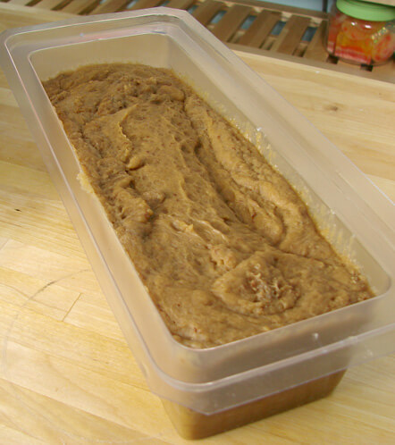 Completed hot process soap in a loaf mold