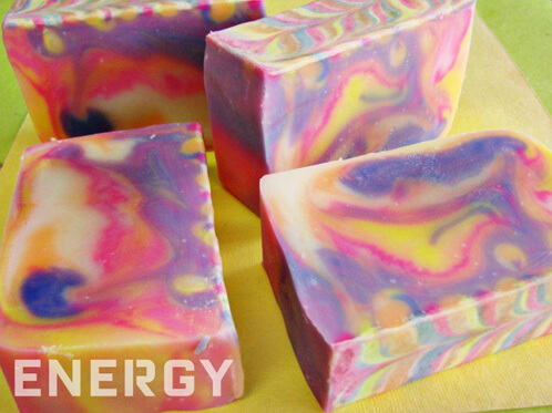 In-The-Pot swirl with neon colorants and Energy fragrance oil