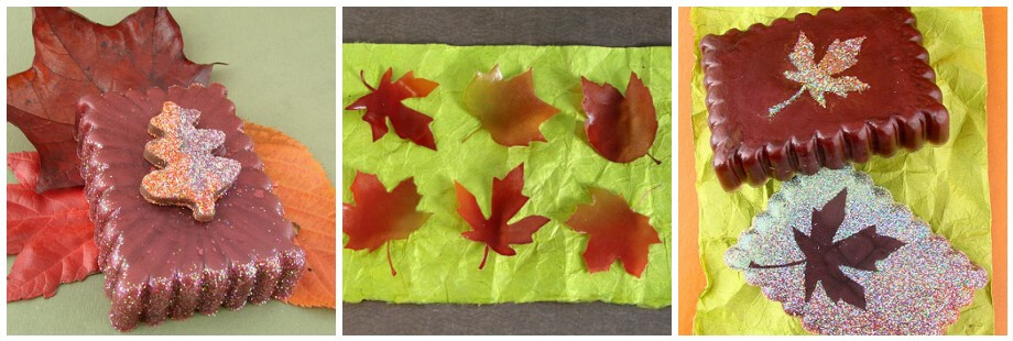 A mosaic of leaf shaped soaps.