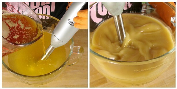 Adding lye to oils for soap