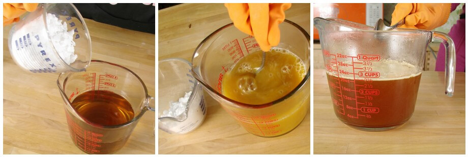 Making a lye and beer solution