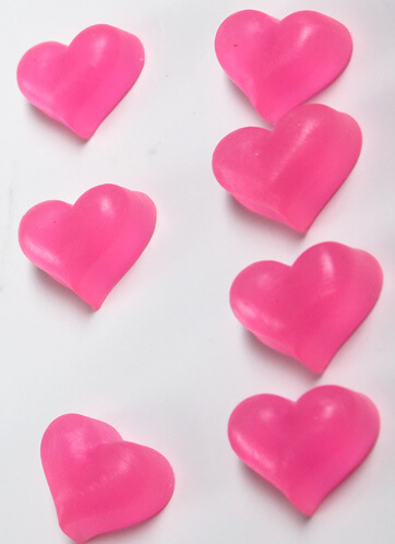 Melt and pour pink heart soaps.