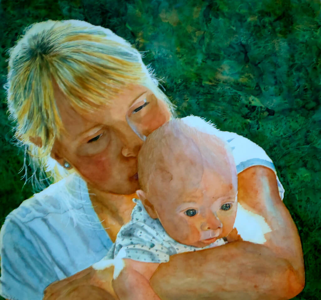 Jamisen and Mom in watercolor.