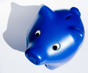 Blue plastic piggy bank