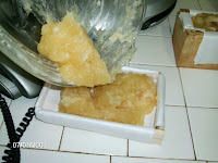 Pouring rebatch soap into a mold