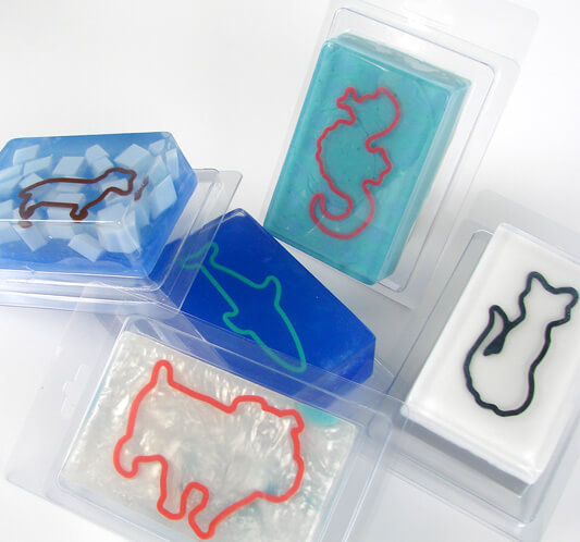 Rubber band embedded melt and pour soaps