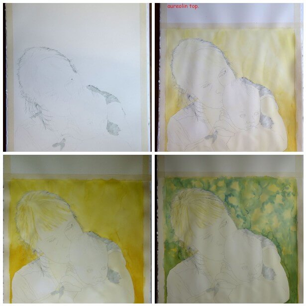 The beginning of Jamisen's watercolor.