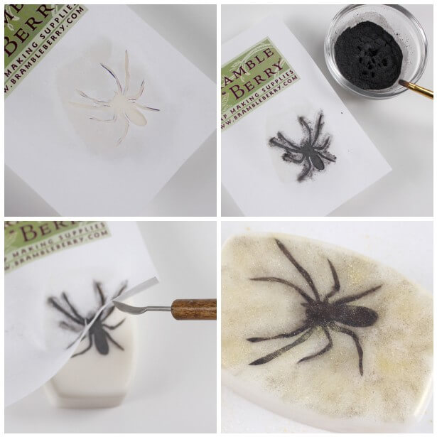 Making Spider Silhouette soap for Halloween in four steps. Making Spider Silhouette soap for Halloween in four steps.