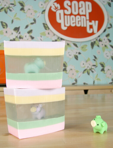 Erasers embedded in melt and pour soap